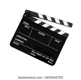 One movie clapper isolated on white. Film industry