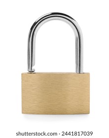 One new steel padlock isolated on white