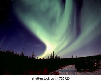 One of the nice and powerful aurora displays near Fairbanks, AK, November 2005 120 format slide scan (Provia 400F).