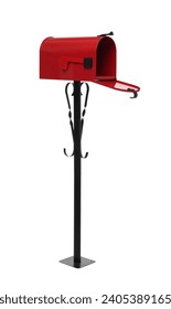 One open red mailbox isolated on white