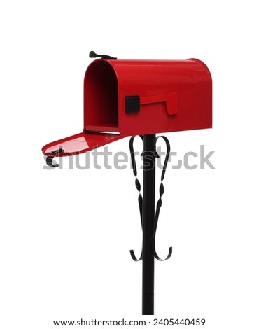 One open red mailbox isolated on white