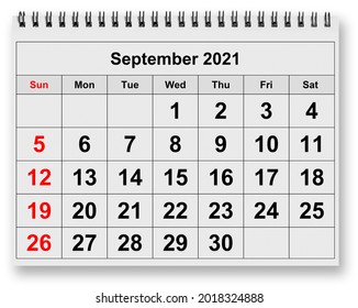 One page of the annual monthly calendar - September 2021