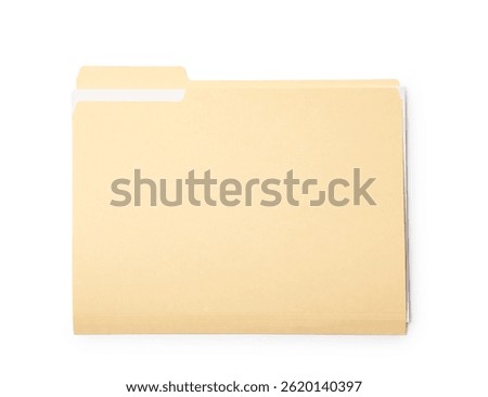 One paper file folder isolated on white, top view