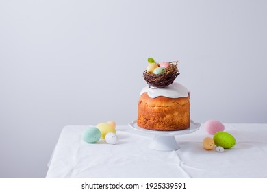 One Paska Bread On Cake Stand, White Background