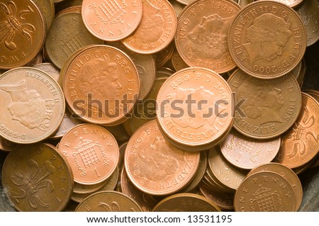 One penny and 2 pence coins suitable for background