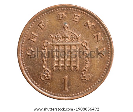 one penny coin isolated on white background