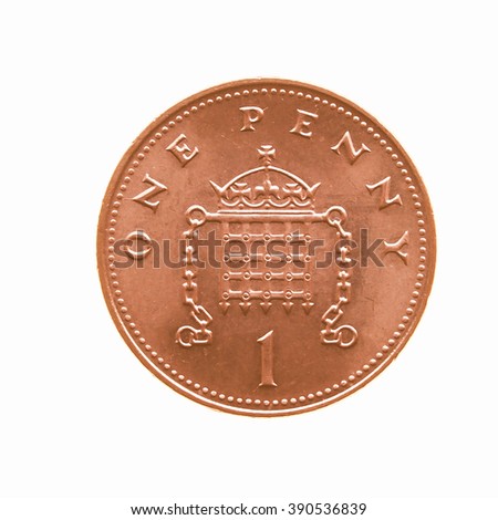  One Penny coin isolated over a white background vintage