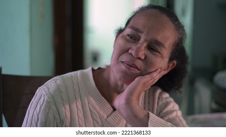 One Pensive South American Senior Woman Thinking. A Contemplative Black Woman Portrait Face