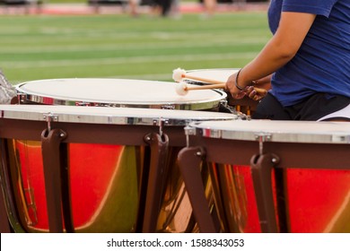 One Percussionist Playing The Timpani Drums At Rehearesal