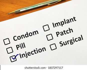 One Person Is Answering Question. He Is Choosing Contraception. He Was Choosing Between Condom, Pill, Injection, Implant, Patch, And Surgical.