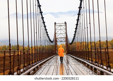 One Person On The Bridge From The Back View, Travel Adventure, Suspension Bridge