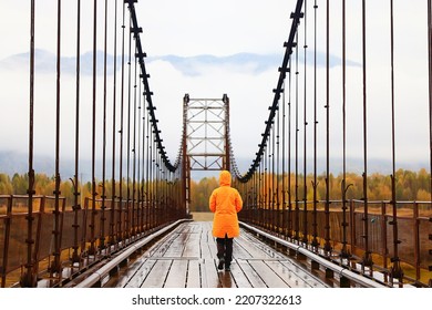 One Person On The Bridge From The Back View, Travel Adventure, Suspension Bridge