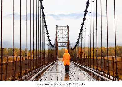One Person On The Bridge From The Back View, Travel Adventure, Suspension Bridge
