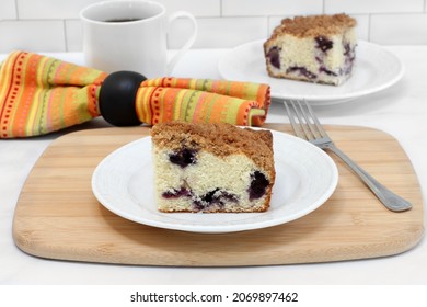 One Piece Of Blueberry Coffee Cake, Close Up.