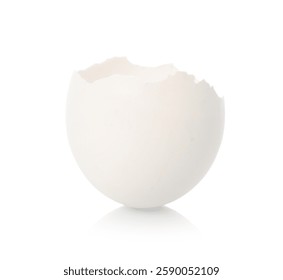 One piece of broken eggshell on mirror surface against white background