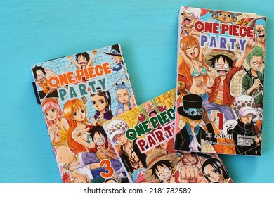 One Piece Manga Book In Blue Table, Japanese Comic Style In Spanish, Vitoria, Spain, July Of 2022