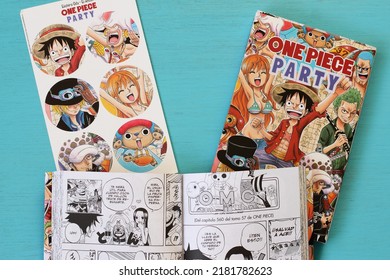 One Piece Manga Book In Blue Table, Japanese Comic Style In Spanish, Vitoria, Spain, July Of 2022