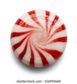 One Piece of Peppermint Candy Isolated on White Background.