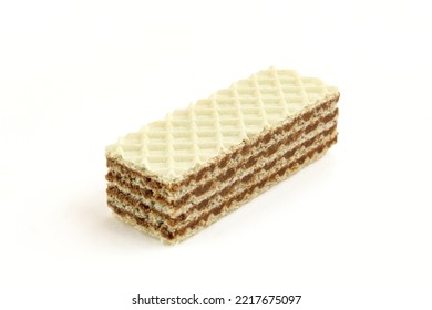 One Piece Of Wafer Stick Filled With Chocolate Isolated On White Background