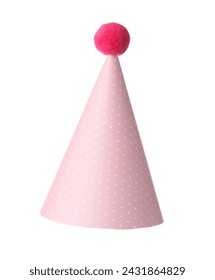 One pink party hat isolated on white