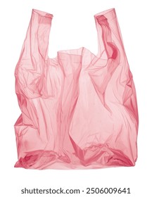 One pink plastic bag isolated on white