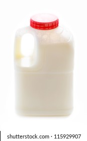 One Pint Of Skimmed Milk In A Plastic Carton Isolated On A White Background