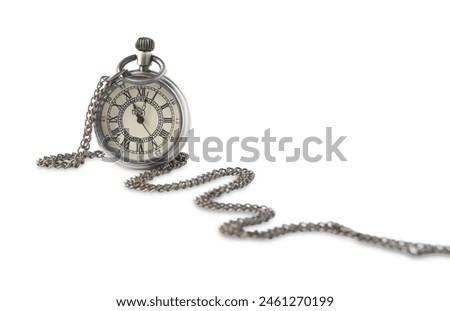 One pocket clock with chain isolated on white