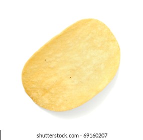 One Potato Chip Isolated On White Background