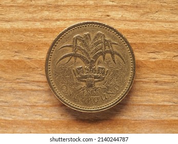 One Pound Coin Reverse Side Showing Leek And Diadem Representing Wales, Currency Of The United Kingdom