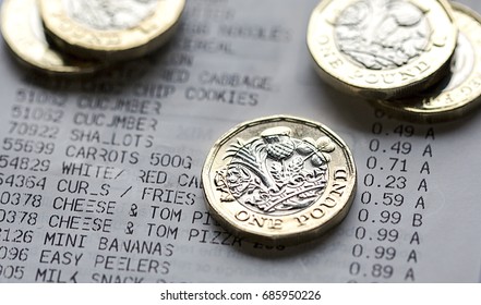 One Pound Coins On A Till Receipt