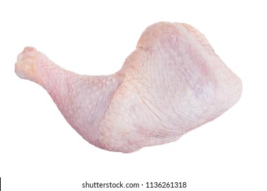 One Raw Chicken Leg Drumsticks Isolated On A White Background