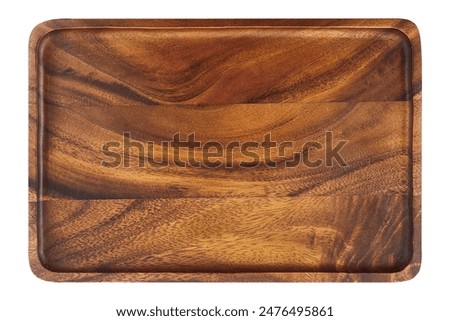one rectangular brown wood tray isolated on white.