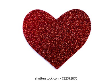 One Red Glitter Heart On White Background