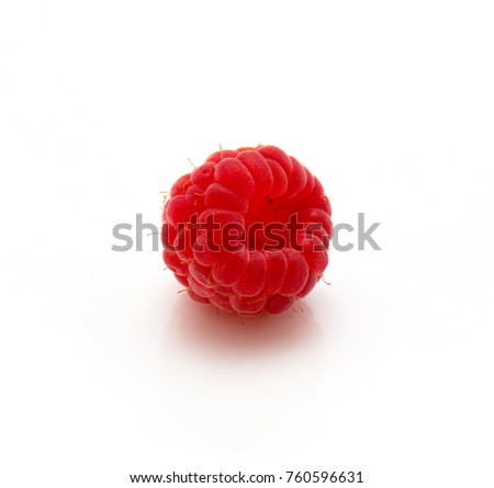 One red raspberry isolated on white background
