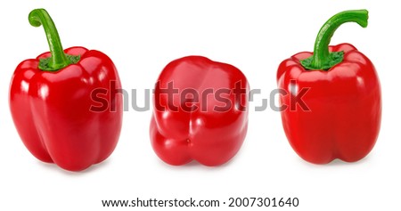 one red sweet bell pepper isolated on white background. clipping path