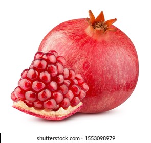 one ripe pomegranate fruit isolated on a white background with clipping path