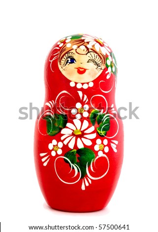 One Russian nesting doll on white background.