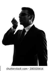 One Secret Service Security Bodyguard Agent Man In Silhouette On White Background