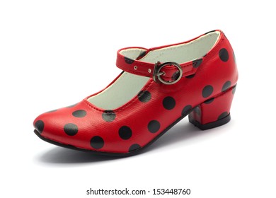 One Sevillian Flamenco Dancing Shoe Red Shoe With Black Dots