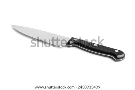 One sharp knife with black handle isolated on white