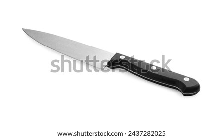 One sharp knife with black handle isolated on white