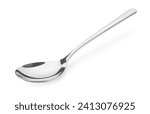 One shiny silver spoon isolated on white