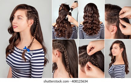 One Side Hairstyle On Curly Long Hair Tutorial