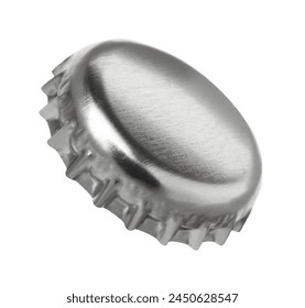 One silver beer bottle cap isolated on white