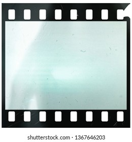 one single 35mm film or movie strip on white background with interesting frame surface