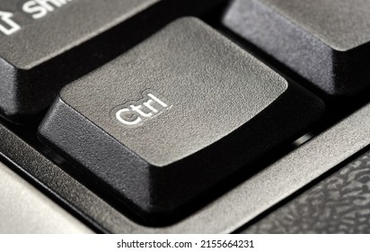 One Single Control Key Ctrl Button On A Simple Desktop PC Black Office Keyboard, Object Macro, Extreme Closeup Detail, Nobody. Taking Control Controlling, Confidence Symbol Abstract Concept, No People