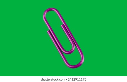 One single purple paper clip on green screen 