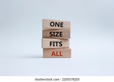 One Size Fits All Symbol. Concept Words One Size Fits All On Wooden Blocks. Beautiful White Background. Business And One Size Fits All Concept. Copy Space.