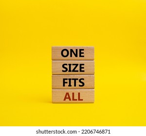 One Size Fits All Symbol. Concept Words One Size Fits All On Wooden Blocks. Beautiful Yellow Background. Business And One Size Fits All Concept. Copy Space.