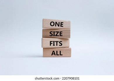 One Size Fits All Symbol. Concept Words One Size Fits All On Wooden Blocks. Beautiful White Background. Business And One Size Fits All Concept. Copy Space.